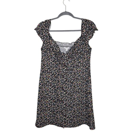 BP NORDSTROM Floral Print Ruffle Trim Mini Dress With Sweetheart Neck Sz L  NEW - Picture 8 of 10